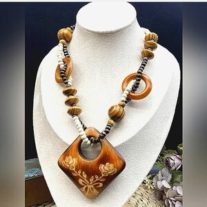 Sweater Necklace Boho Tribal Style Wood Beaded Bohemian Necklaces Gift for Mom